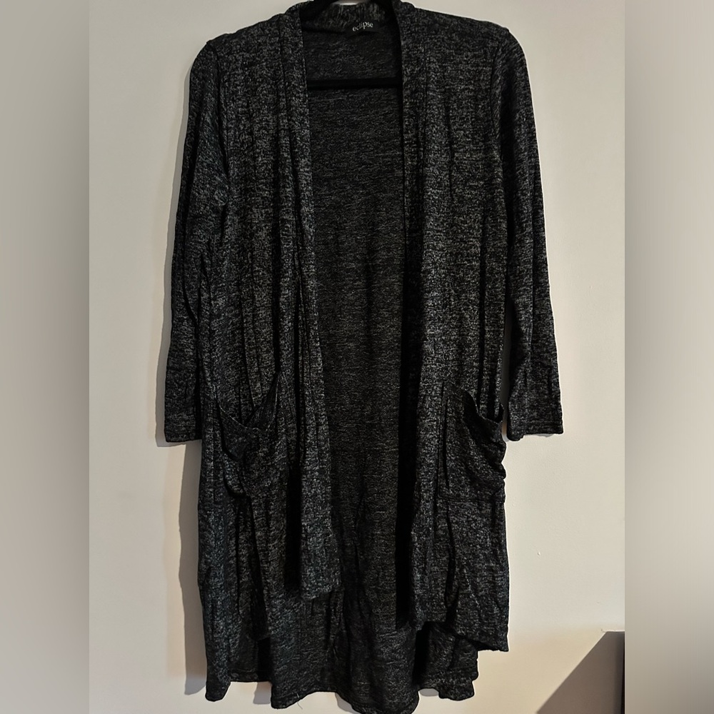 Eclipse Black Open-Front duster Sweater